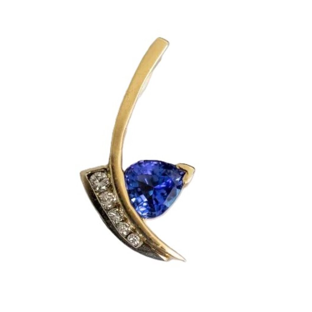 VINTAGE 14 KARAT YELLOW WHITE GOLD TANZANITE DIAMOND NECKLACE SLIDE PENDANT